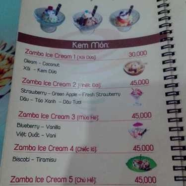 Thực đơn- Cafe Zamba Juice And Ice Cream - Thống Nhất