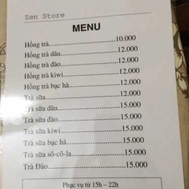 Thực đơn- Ăn vặt Zen Store - Trà Sữa & Xiên Que