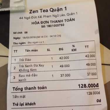 Thực đơn- Cafe ZEN Tea - Ngô Đức Kế