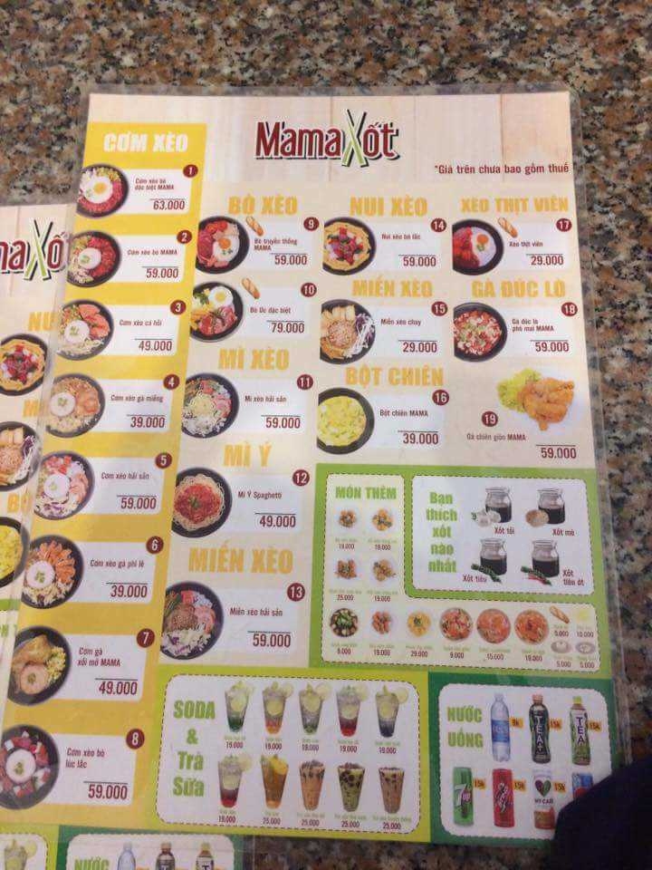 Thực đơn- Quán Ăn Mama Xốt - Cơm Chiên & Bò Bít Tết