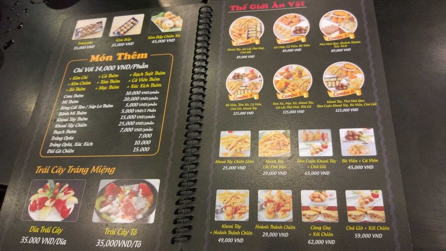 Thực đơn- Quán Ăn SaSin - Mì Cay 7 Cấp Độ Hàn Quốc - Sư Vạn Hạnh