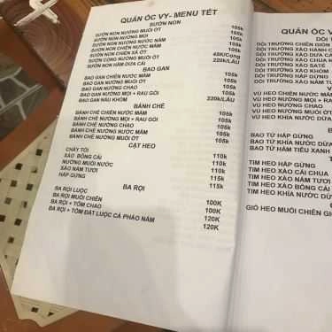 Thực đơn- Quán Ăn Ốc Vy - Ninh Bình