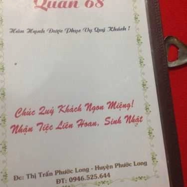 Thực đơn- Quán Ăn Quán 68 - Tỉnh Lộ 2