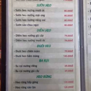 Thực đơn- Quán Ăn Ba Hưng Quán - Ẩm Thực Thuần Việt