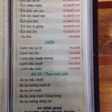 Thực đơn- Quán Ăn Ba Hưng Quán - Ẩm Thực Thuần Việt