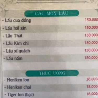 Thực đơn- Quán Ăn Ba Hưng Quán - Ẩm Thực Thuần Việt