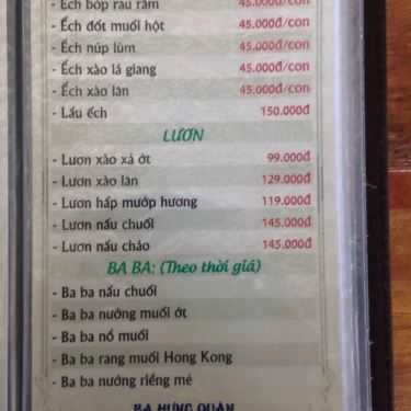 Thực đơn- Quán Ăn Ba Hưng Quán - Ẩm Thực Thuần Việt