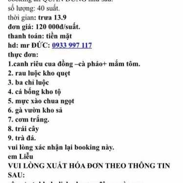 Thực đơn- Quán Ăn Quán Cơm Dũng Đồng Xoài