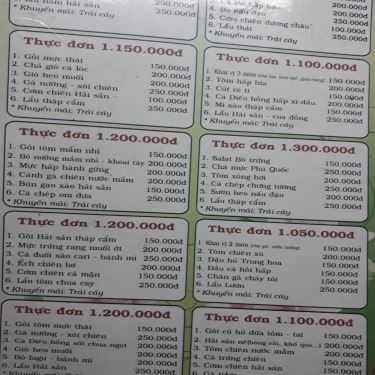Thực đơn- Quán Ăn Hai Hiền - Hải Sản & Ẩm Thực 3 Miền