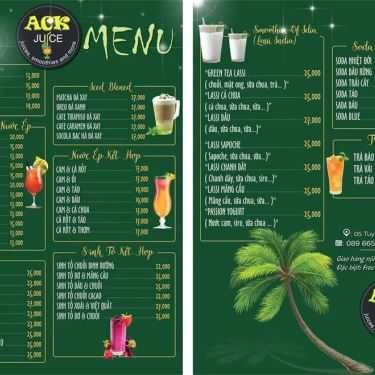 Thực đơn- Cafe Ack Juice - Thế Giới Nước Ép