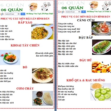 Thực đơn- Quán Ăn 06 Quán - Nhậu Bình Dân