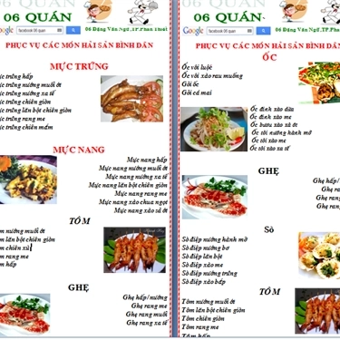 Thực đơn- Quán Ăn 06 Quán - Nhậu Bình Dân