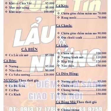 Thực đơn- Quán Nhậu Ẩm Thực Quán Trung Tín - Hải Sản Tươi Sống