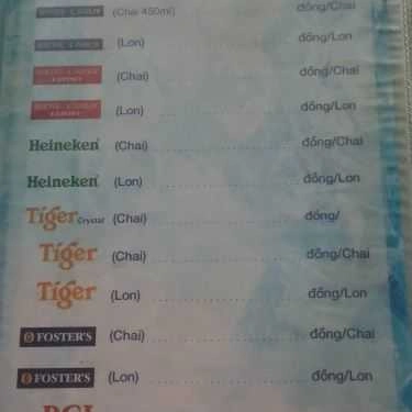 Thực đơn- Quán Ăn Bé Hiếu - Quán Hải Sản - Nguyễn Tất Thành