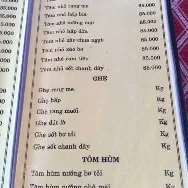 Thực đơn- Bờ Kè 79 - Nhà Hàng Hải Sản