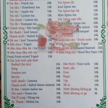 Thực đơn- Hưng Tài - Cafe, Giải Khát & Nước Ép Trái Cây