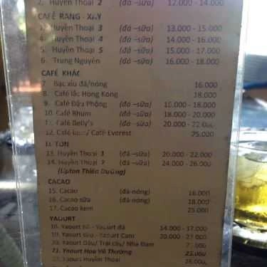 Thực đơn- Huyền Thoại Cafe
