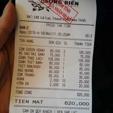 Thực đơn- Sóng Biển - Cafe & Nhà Hàng