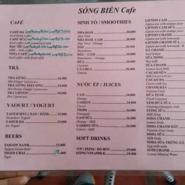 Thực đơn- Sóng Biển - Cafe & Nhà Hàng