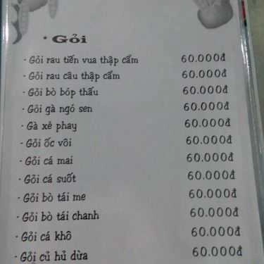Thực đơn- Được Bình - Quán Nhậu Sân Vườn