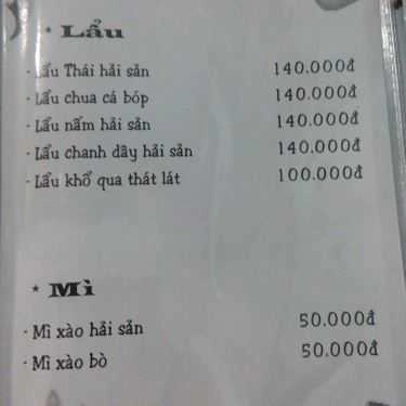 Thực đơn- Được Bình - Quán Nhậu Sân Vườn