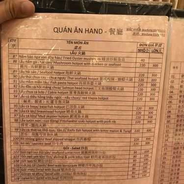 Thực đơn- Nhà Hàng Hand Restaurant