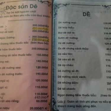 Thực đơn- Quán Ăn Lẩu Dê Hiền 1