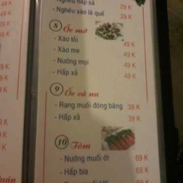 Thực đơn- Quán Nhậu Muối Ớt Xanh - Nhậu Bình Dân