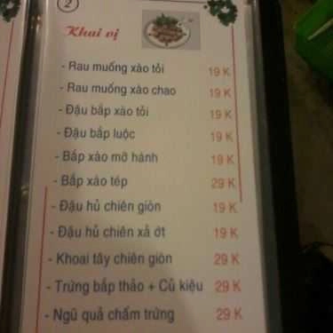 Thực đơn- Quán Nhậu Muối Ớt Xanh - Nhậu Bình Dân