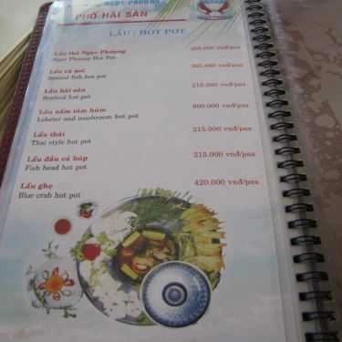 Thực đơn- Nhà Hàng Ngọc Phượng - Phố Hải Sản