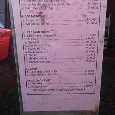 Thực đơn- Quán Ăn Trạm Dừng Chân Phương Trang