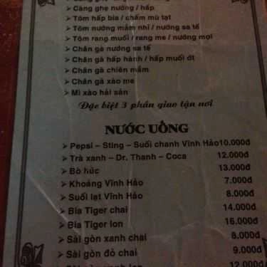 Thực đơn- Quán Ăn Trang Quán - Bạch Tuộc Nướng