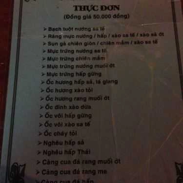 Thực đơn- Quán Ăn Trang Quán - Bạch Tuộc Nướng