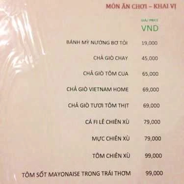 Thực đơn- Nhà Hàng Vietnam Home Restaurant - Nguyễn Đình Chiểu