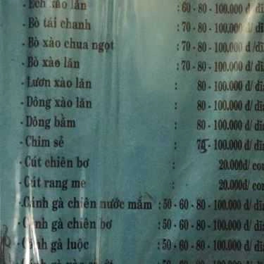 Thực đơn- Quán Nhậu Vườn Bông - Bia Sài Gòn & Các Món Nhậu Bình Dân
