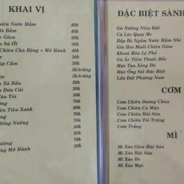 Thực đơn- 37 Sành Quán - Quán Ăn Gia Đình
