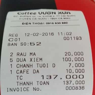 Thực đơn- Vườn Xưa Cafe