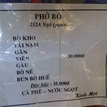 Thực đơn- Quán Ăn Phở Bò & Bún Bò Huế