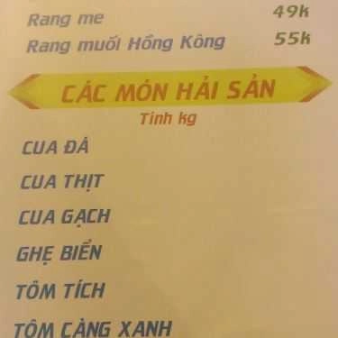 Thực đơn- Quán Ốc Mon - Quán Ăn Hải Sản