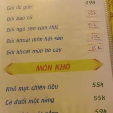 Thực đơn- Quán Ốc Mon - Quán Ăn Hải Sản