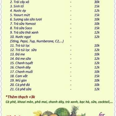 Thực đơn- Cafe Trái Cây Tự Chọn Yomost
