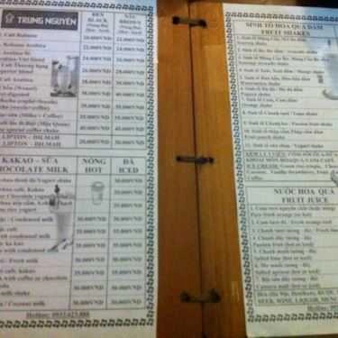 Thực đơn- Mộc Quán Cafe - Sân Vườn