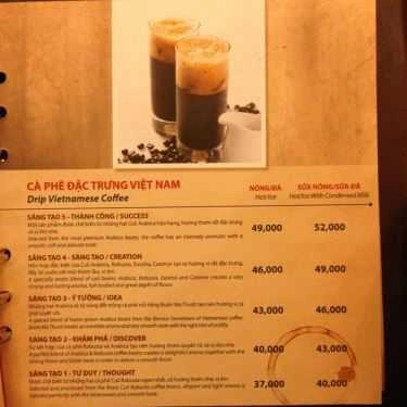 Thực đơn- Cafe Trung Nguyên Legend - Huỳnh Thúc Kháng