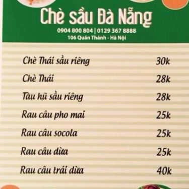 Thực đơn- Cafe Chè Sầu - Quán Thánh