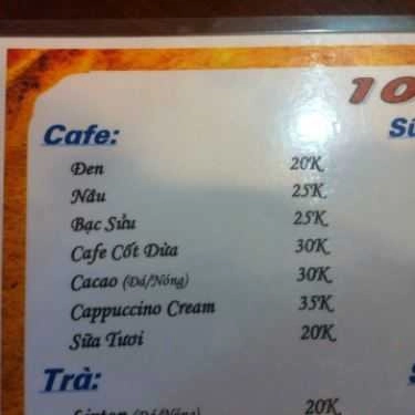 Thực đơn- 107 Coffee - Đặng Văn Ngữ