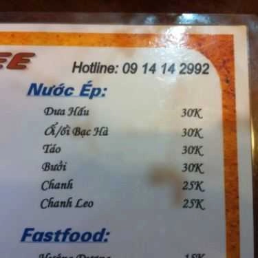 Thực đơn- 107 Coffee - Đặng Văn Ngữ