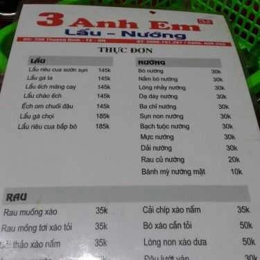 Thực đơn- Quán Nhậu 3 Anh Em - Lẩu Nướng