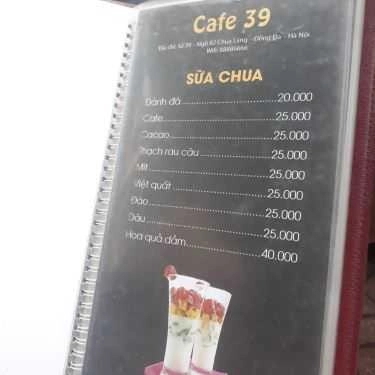 Thực đơn- 39 Cafe - Chùa Láng