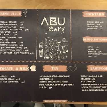 Thực đơn- Abu Cafe - Nguyễn Đình Thi