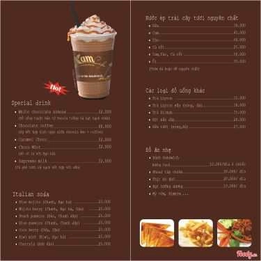 Thực đơn- Xam Cafe - Lê Văn Thiêm